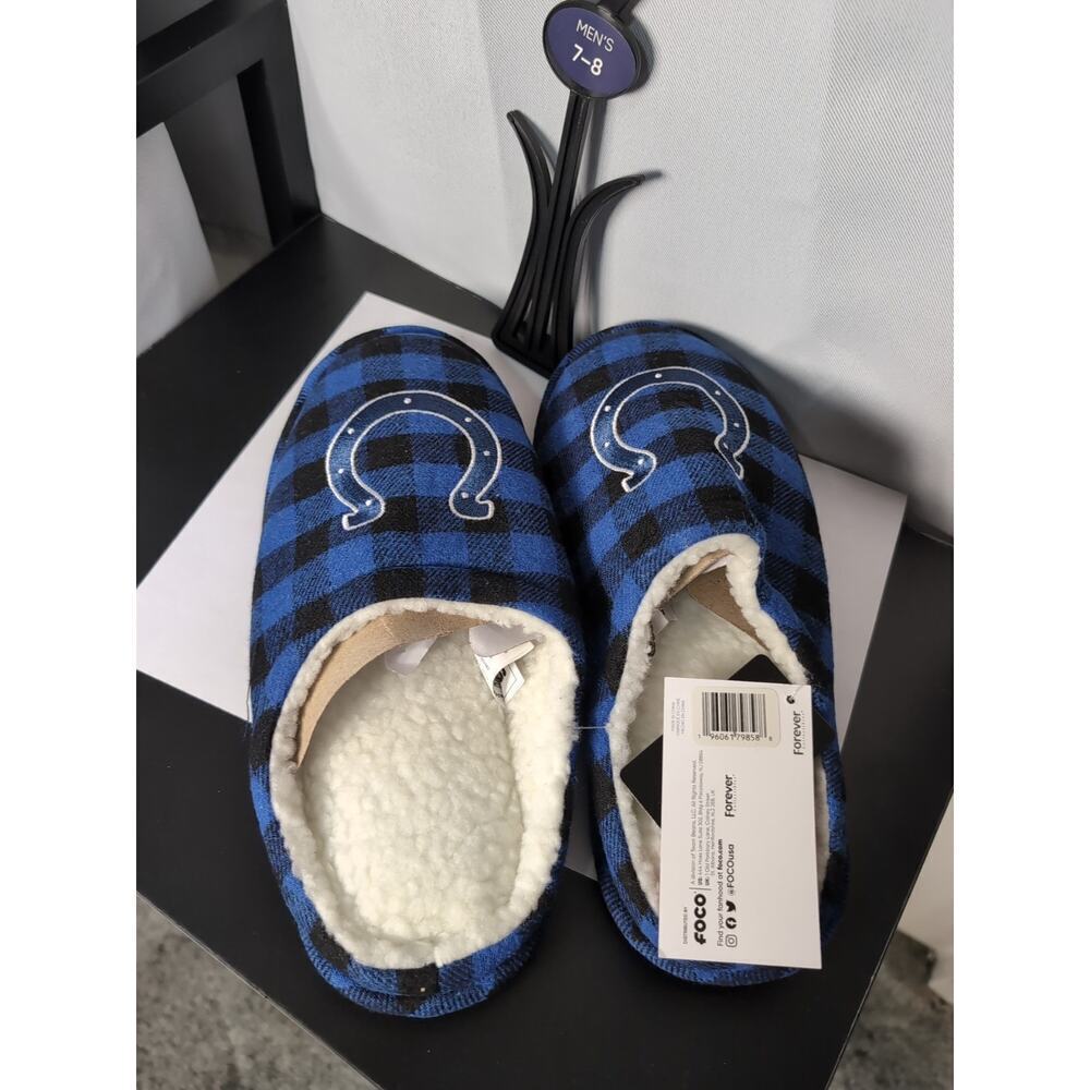 FOCO NFL Indianapolis Colts Flannel Sherpa Slipper Shoe Men's Medium 7/8 - NEW